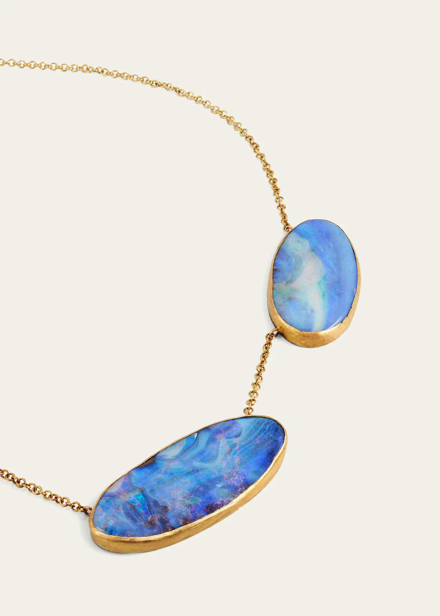 18K Gold and Silver Triple Boulder Opal Disk Necklace with 22K Yellow Gold Details, 18\"L