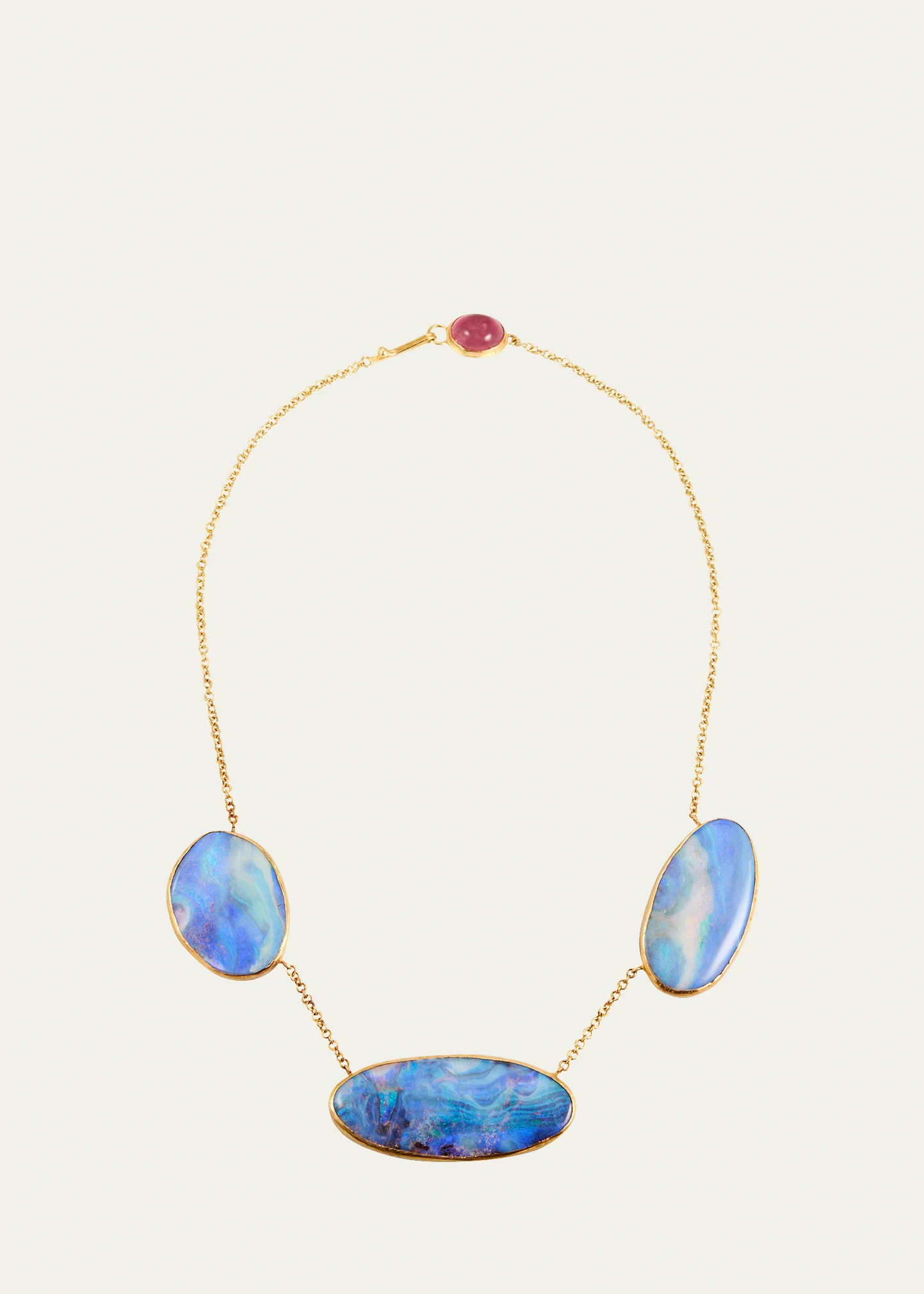 18K Gold and Silver Triple Boulder Opal Disk Necklace with 22K Yellow Gold Details, 18\"L