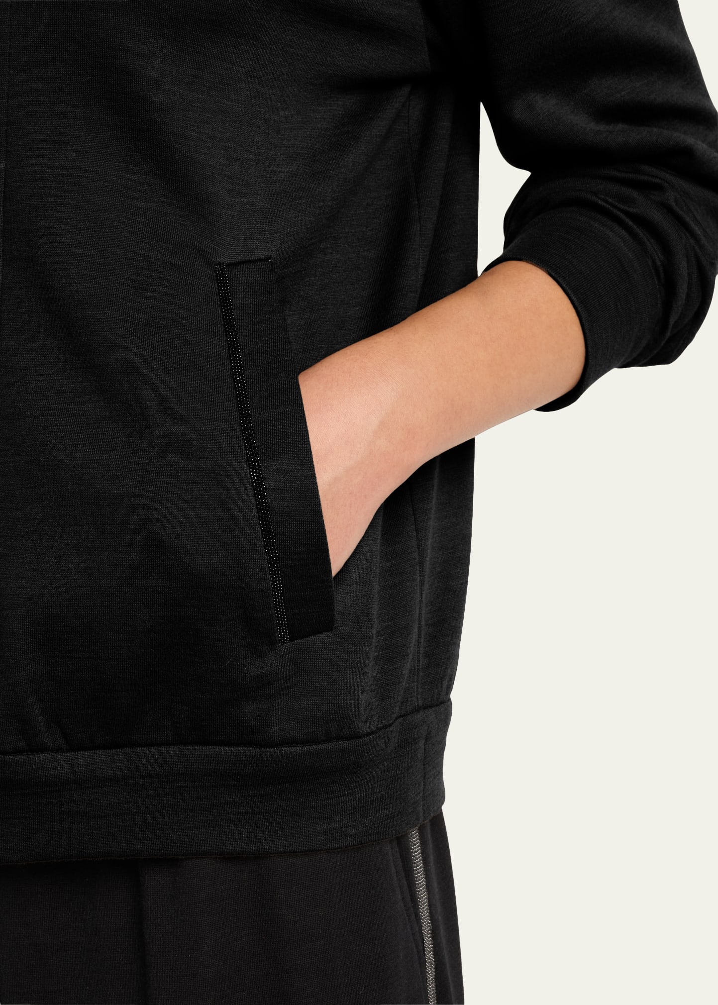 Monili-Trim Cotton-Silk Felpa Zip Hooded Jacket