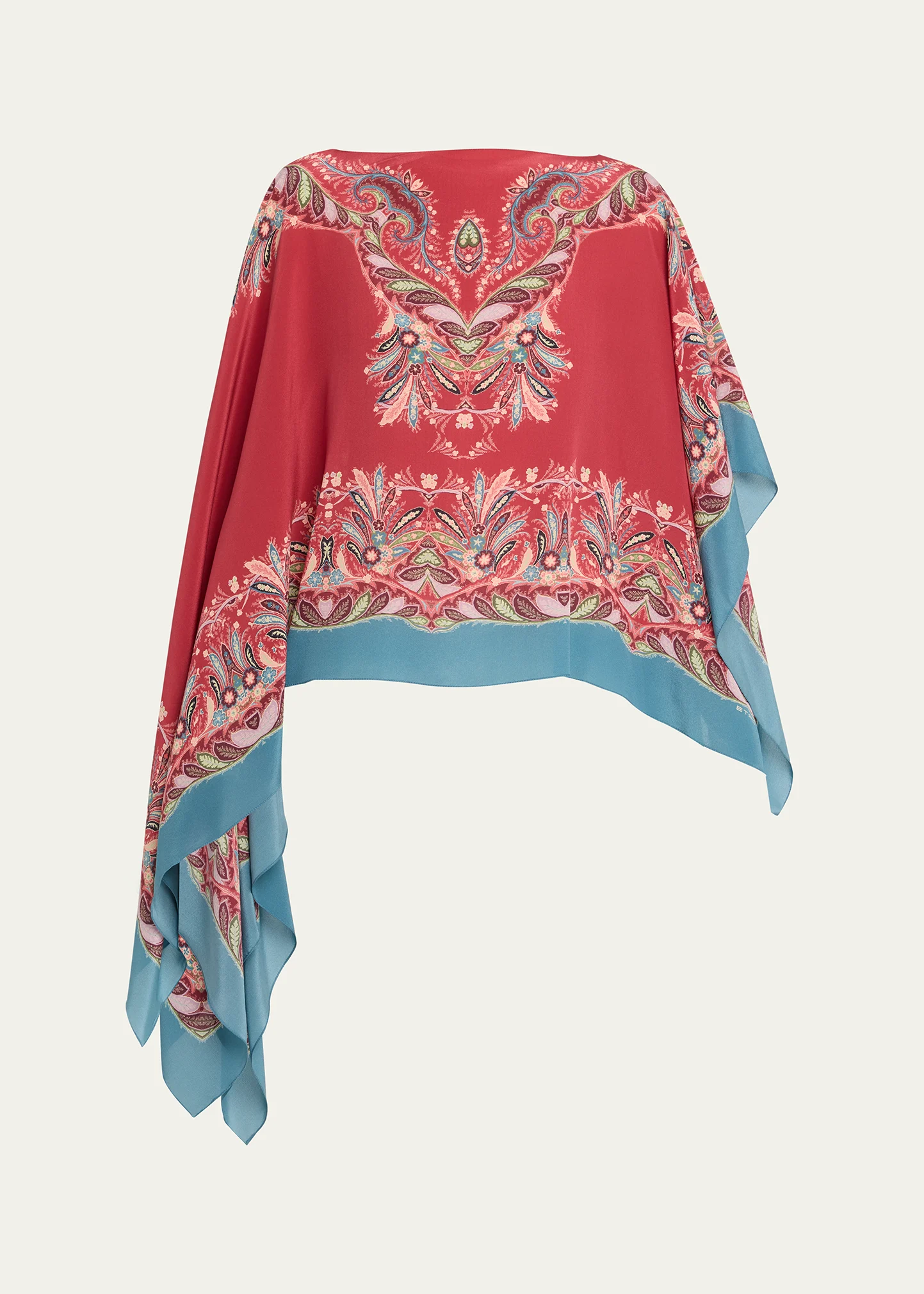 Asymmetric Paisley Silk Poncho