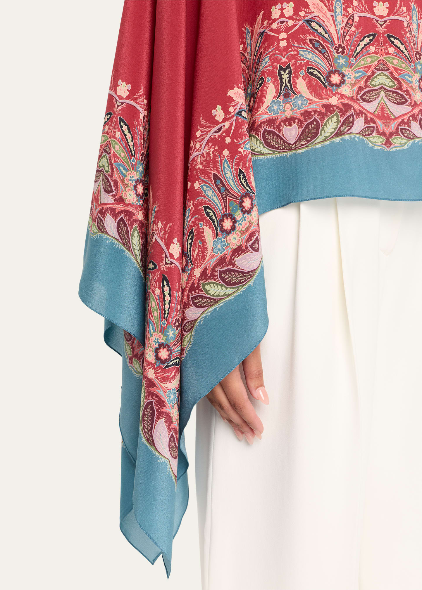 Asymmetric Paisley Silk Poncho