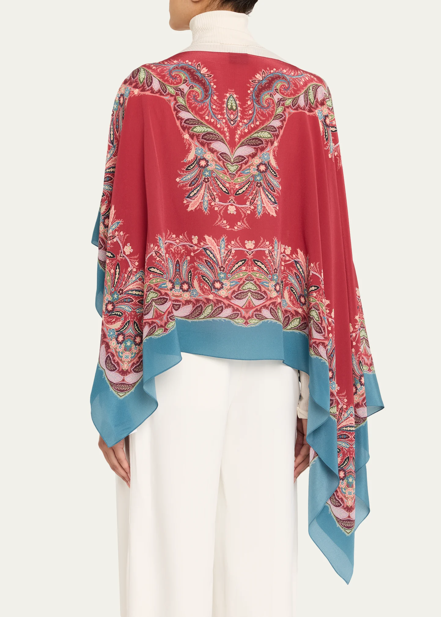 Asymmetric Paisley Silk Poncho