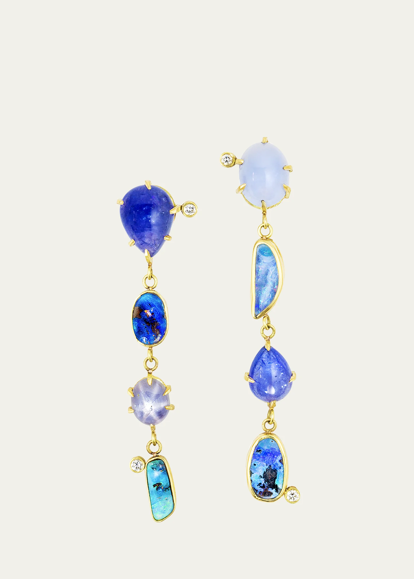 18K Gold Multi-Stone Drop Earrings with Diamonds