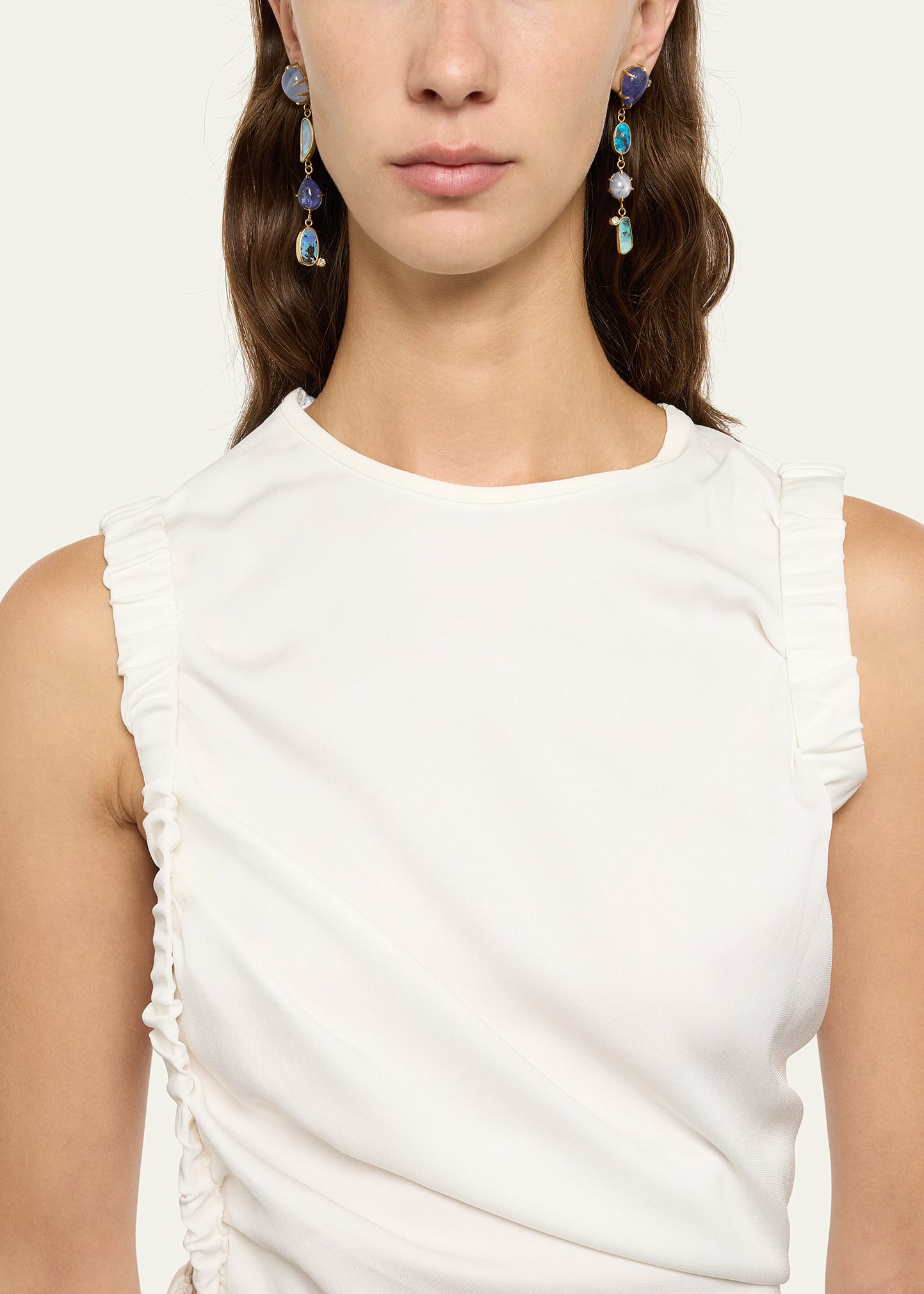 18K Gold Multi-Stone Drop Earrings with Diamonds