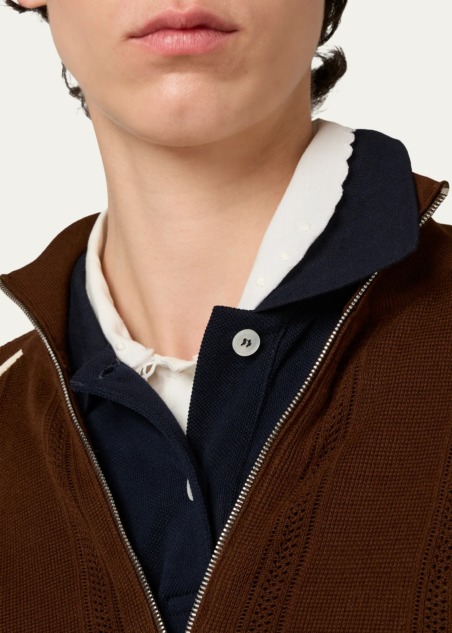 Striped Pointelle Knit Zip Cardigan 8 Striped Pointelle Knit Zip Cardigan