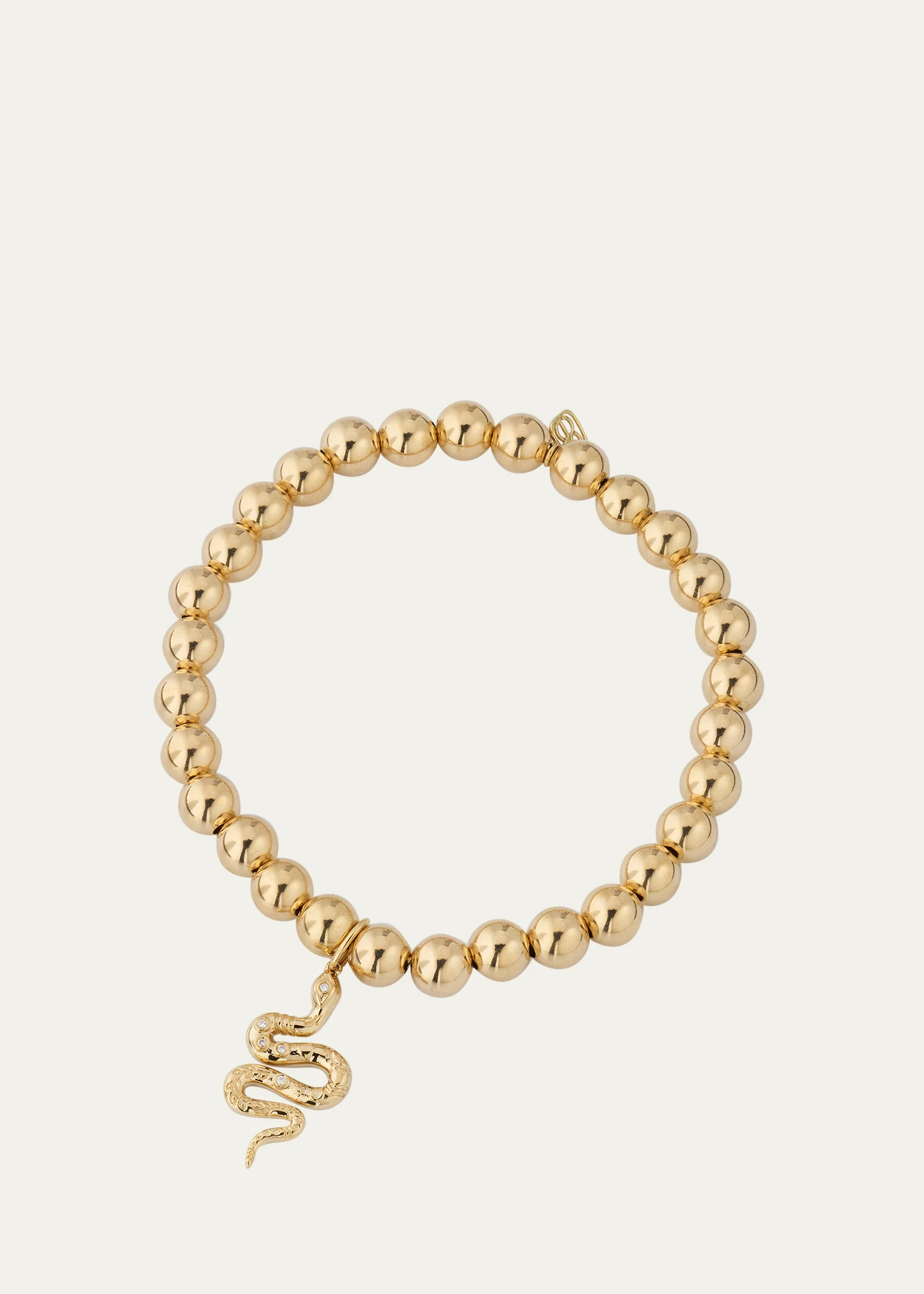 14K Yellow Gold Etched Snake Charm Bead Bracelet