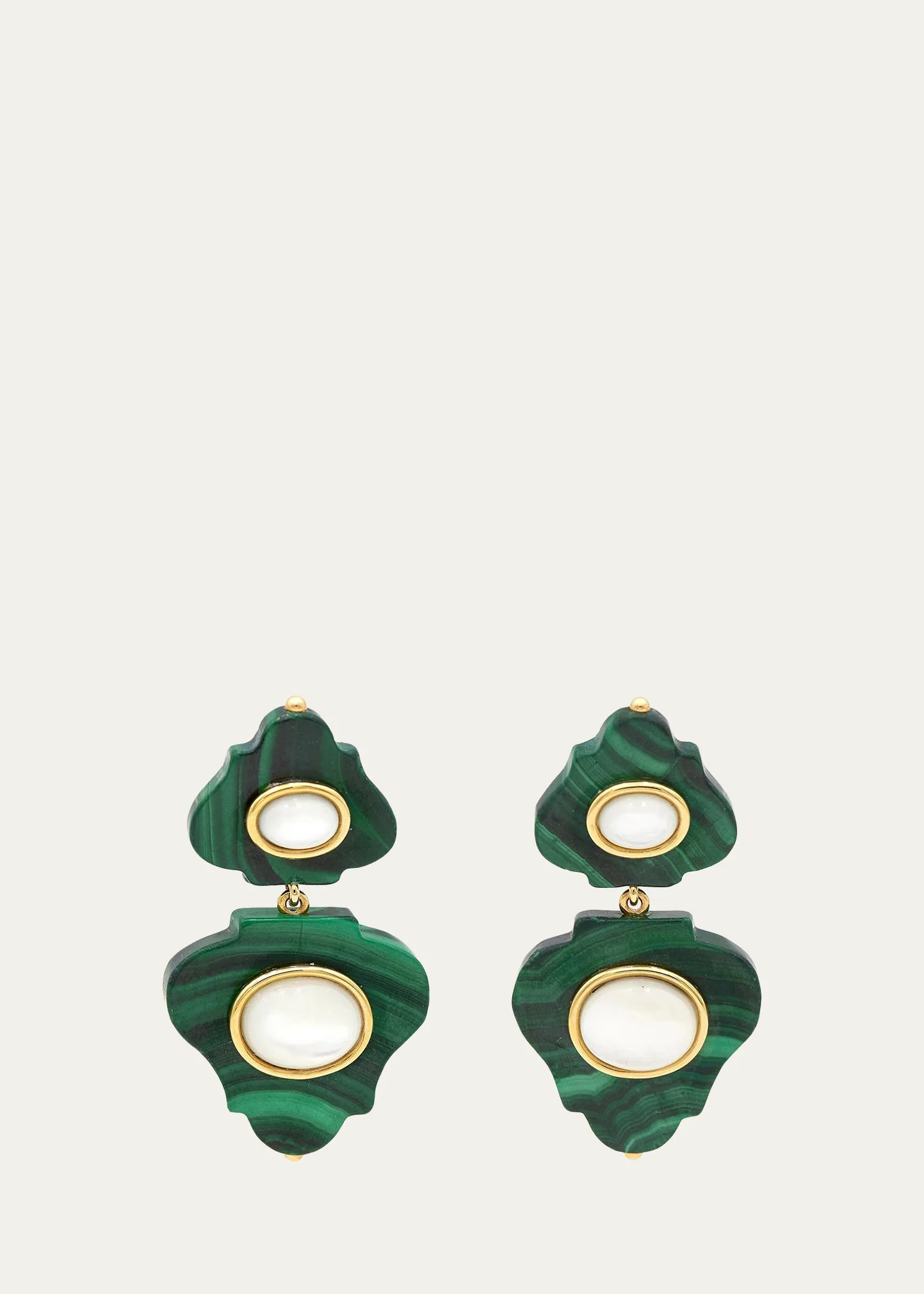 Window of Light Earrings with Malachite and Mother of Pearl