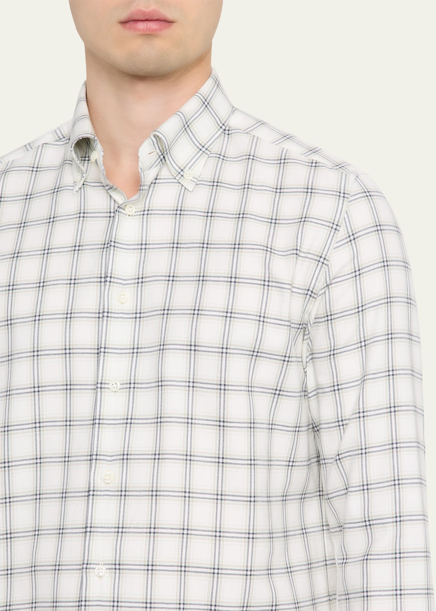 Men's Cotton-Cashmere Windowpane Classic Fit Button-Down Shirt