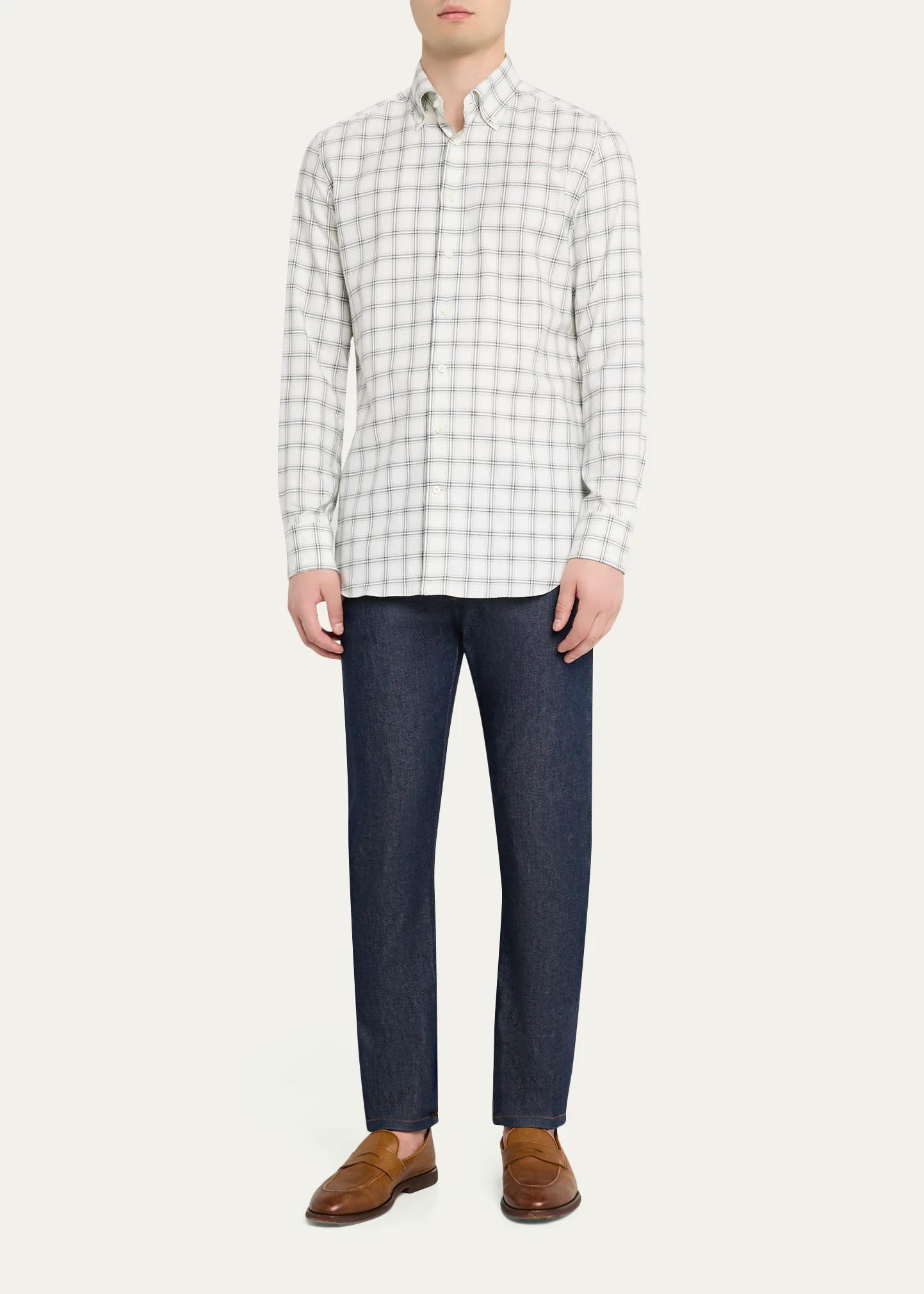 Men's Cotton-Cashmere Windowpane Classic Fit Button-Down Shirt