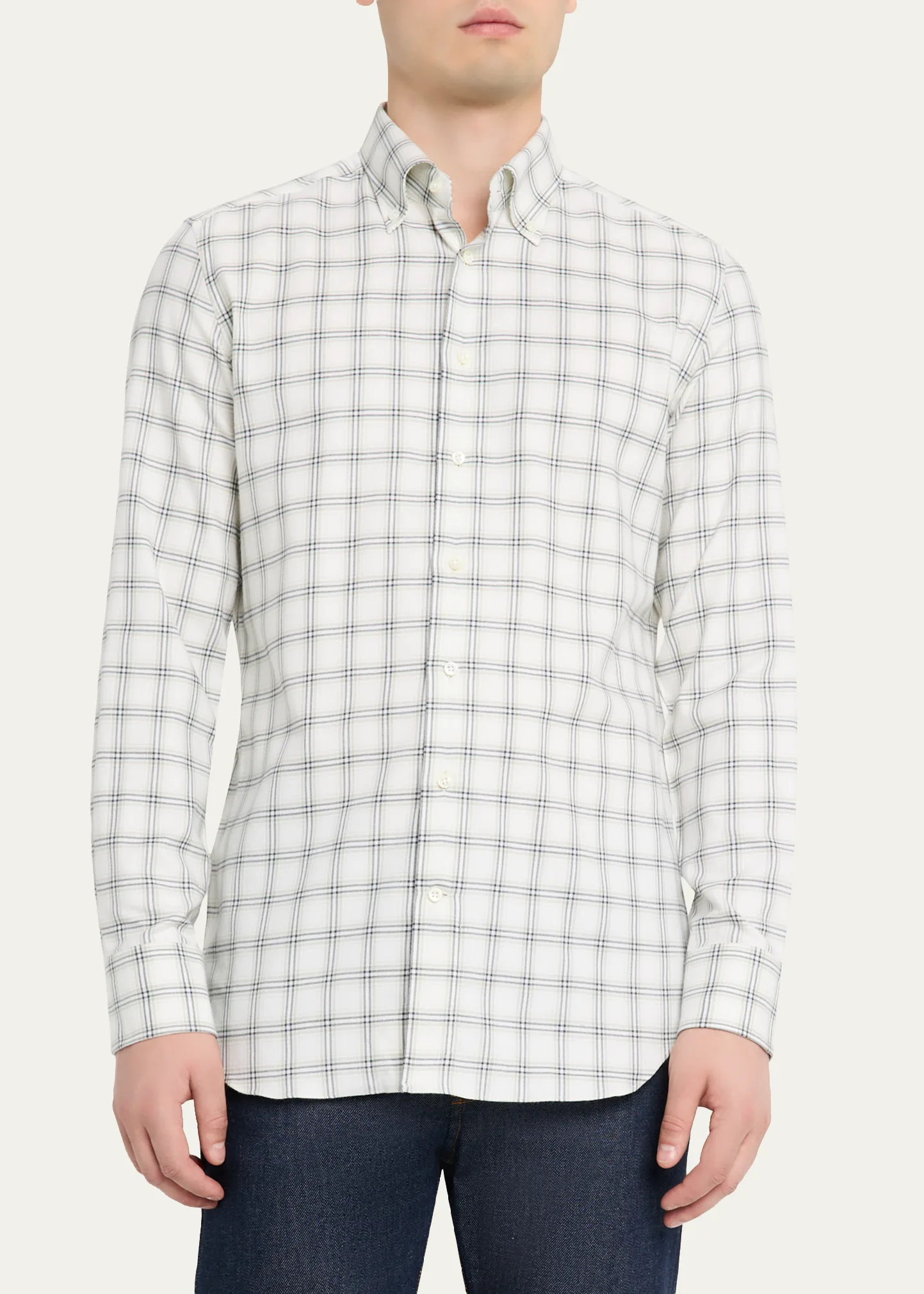 Men's Cotton-Cashmere Windowpane Classic Fit Button-Down Shirt