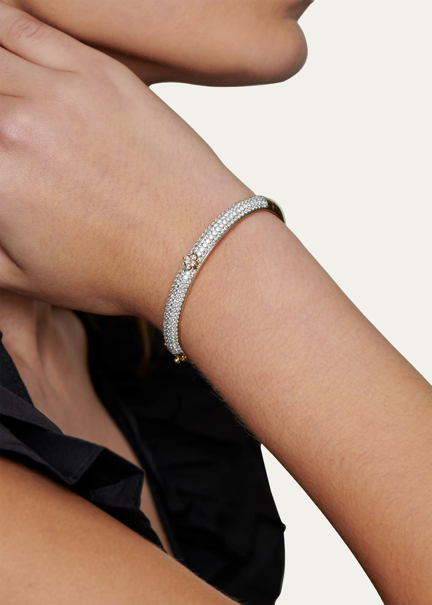 18K White Gold Dujour Diamond Pave Four-Cluster Bangle Bracelet