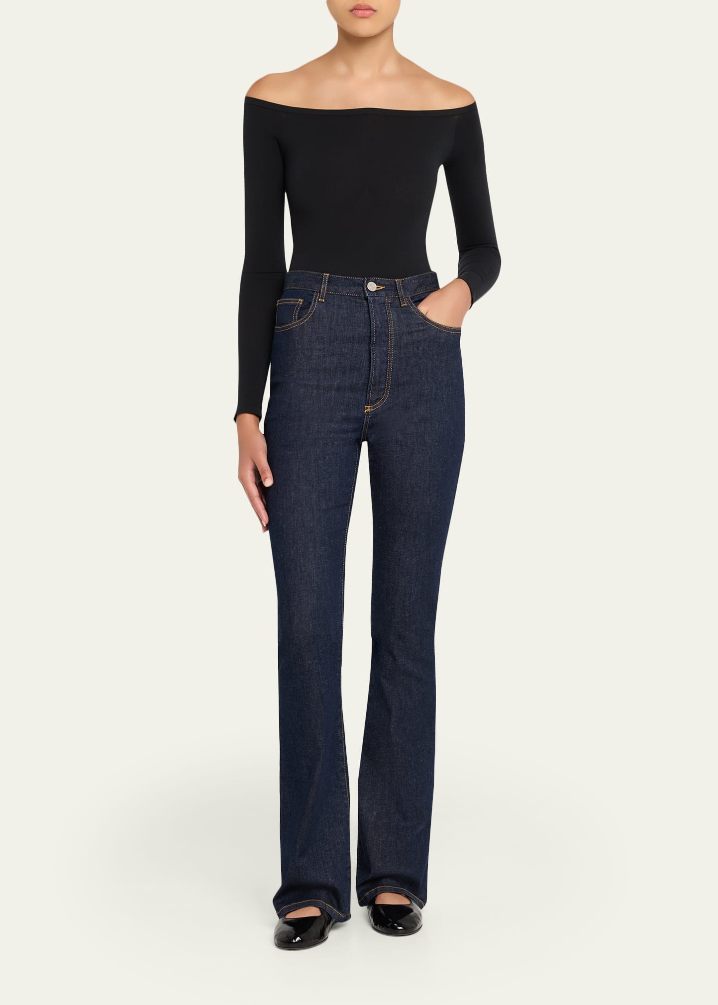 Off-The-Shoulder Long-Sleeve Sculpting Bodysuit