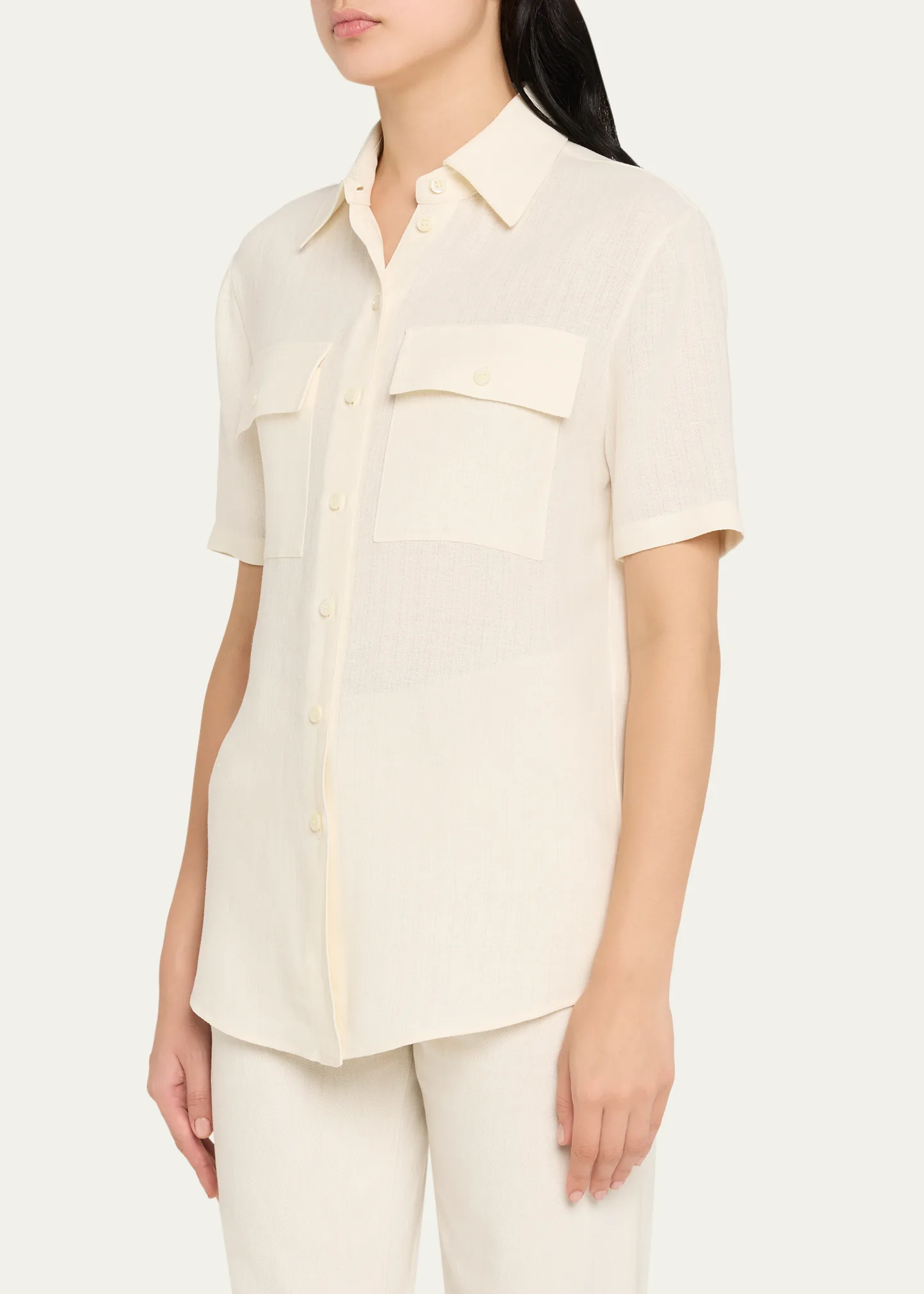 Shirley Short-Sleeve Light Linen Crepe Shirt 9 Shirley Short-Sleeve Light Linen Crepe Shirt
