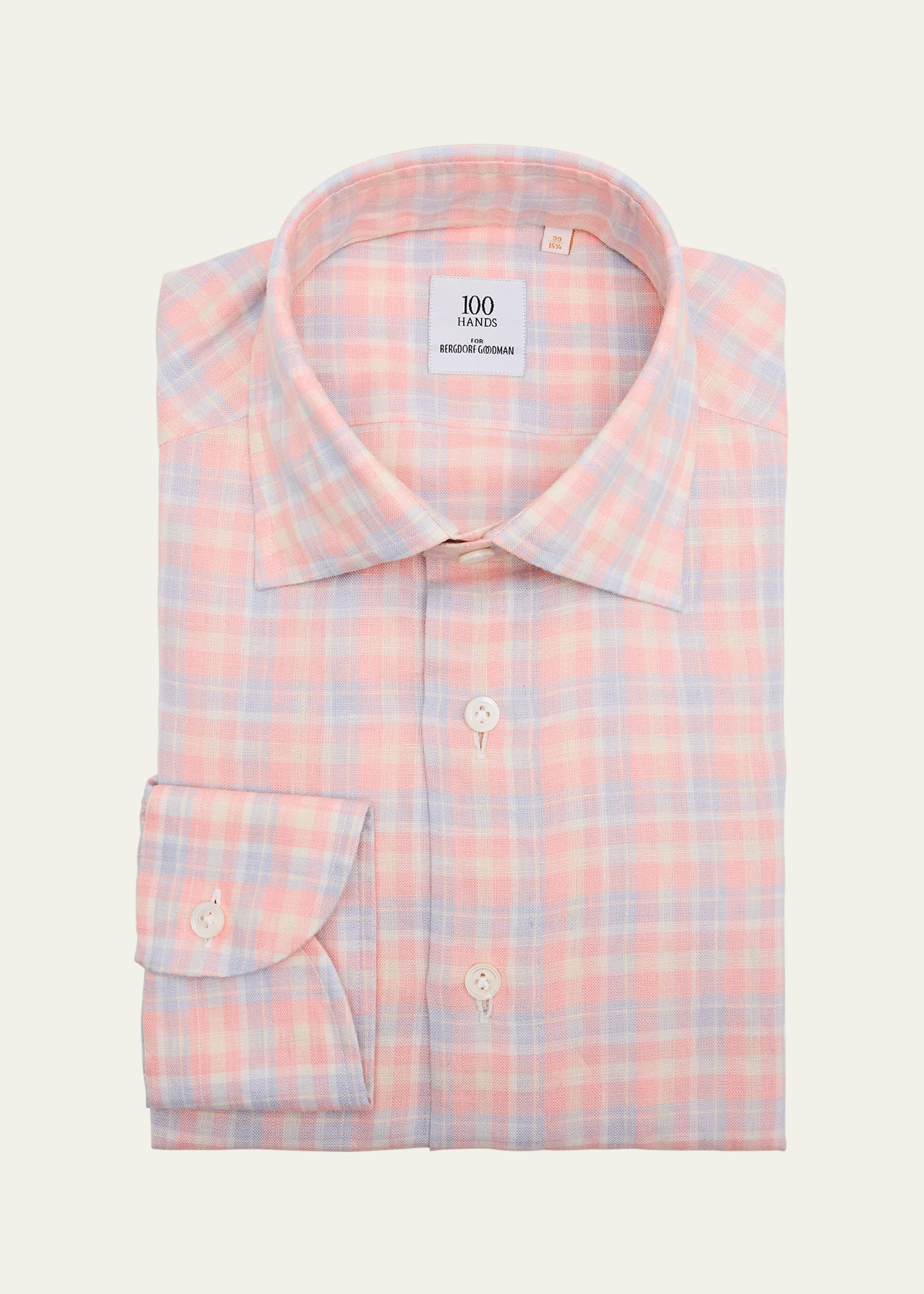 Men's Linen Plaid Spread-Collar Sport Shirt