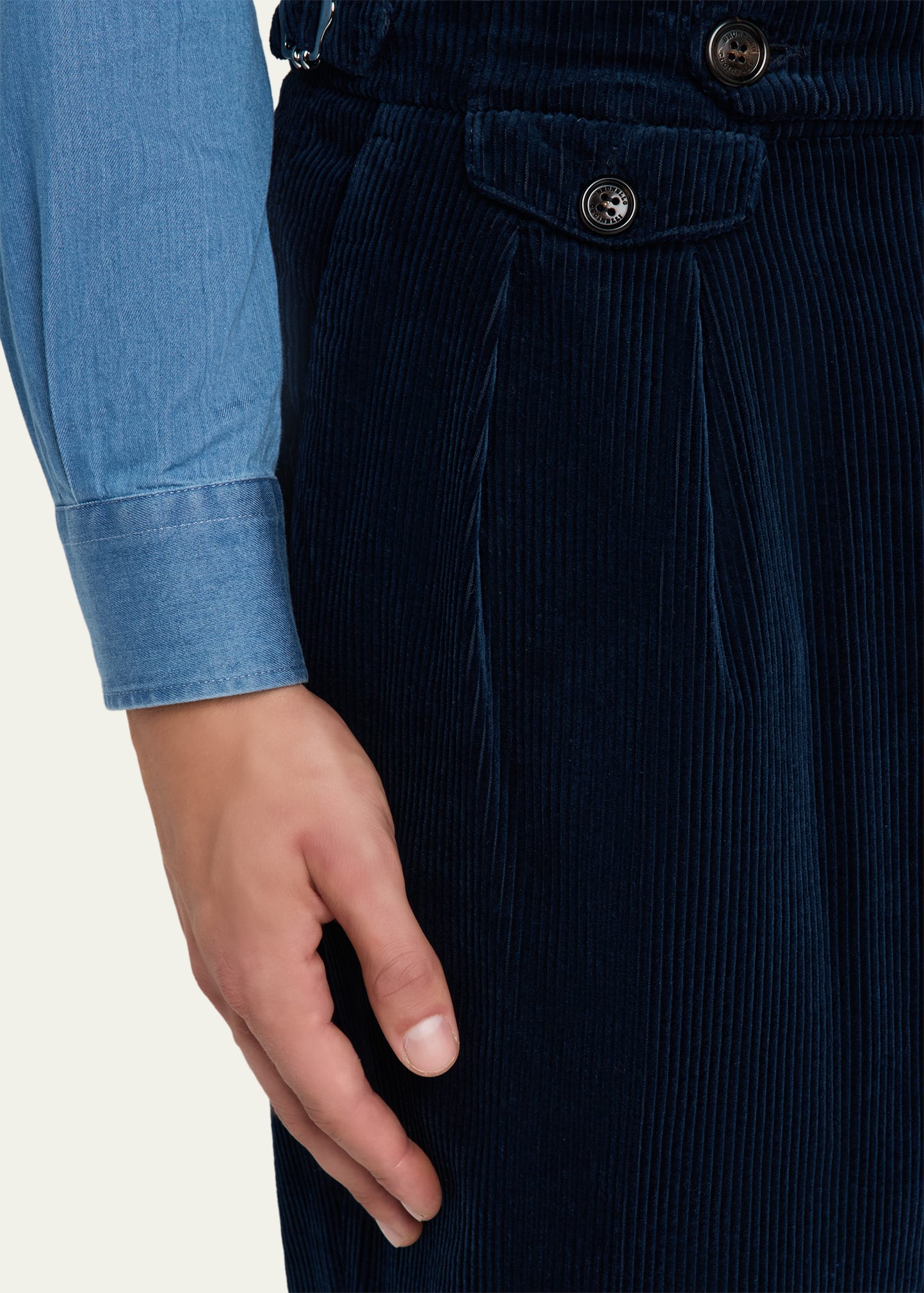 Men's Cotton Corduroy Waist-Tab Pleated Pants