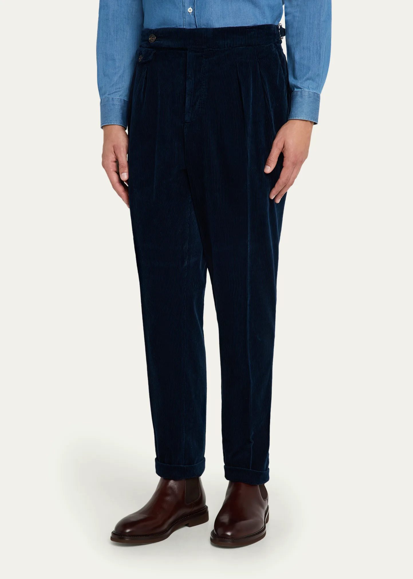Men's Cotton Corduroy Waist-Tab Pleated Pants