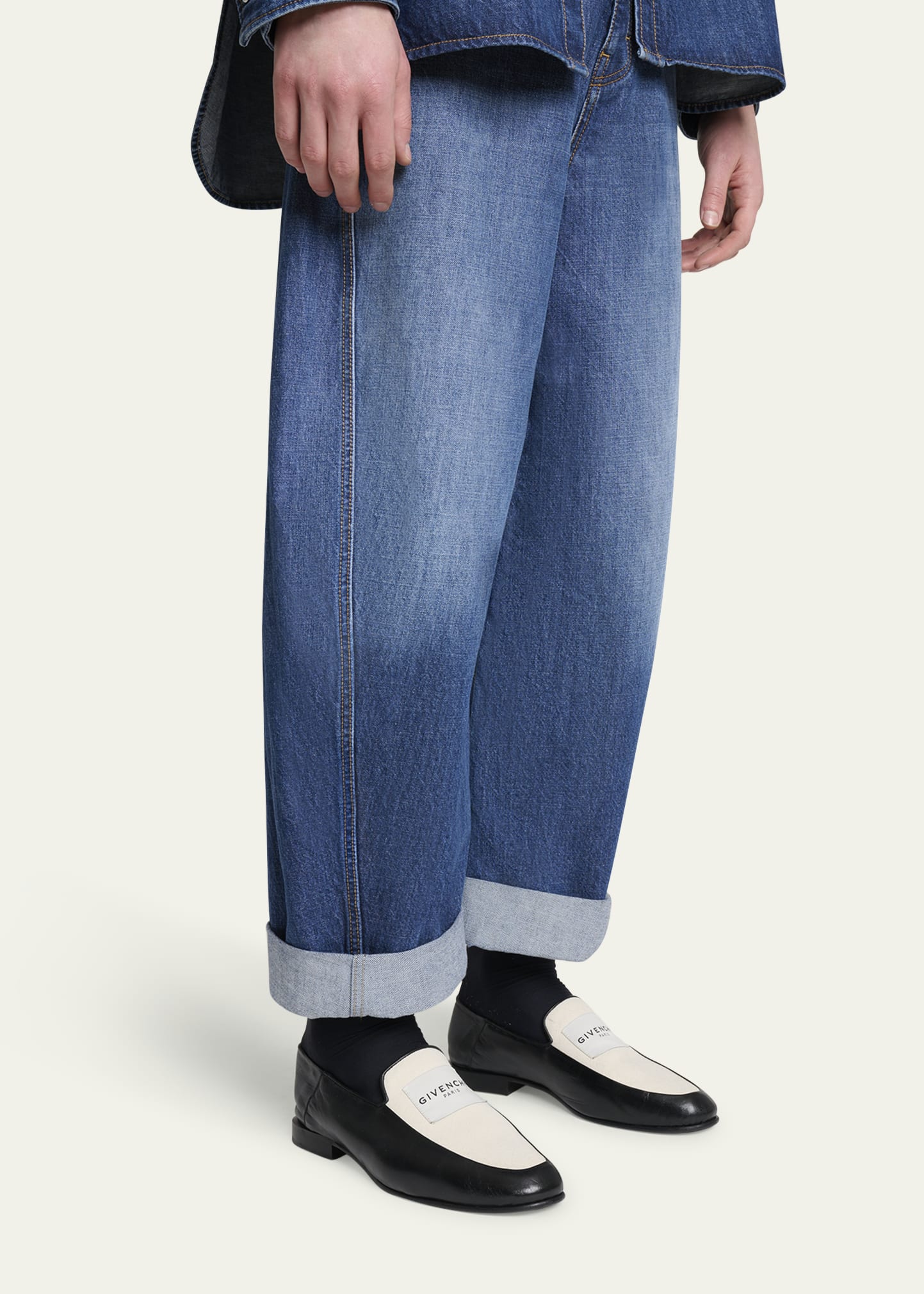 Men's Label Leather and Canvas Loafers