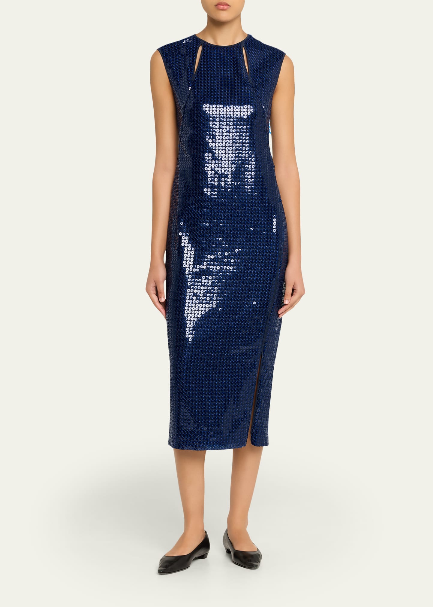 Corded Sequin Chiffon Midi Sheath Dress