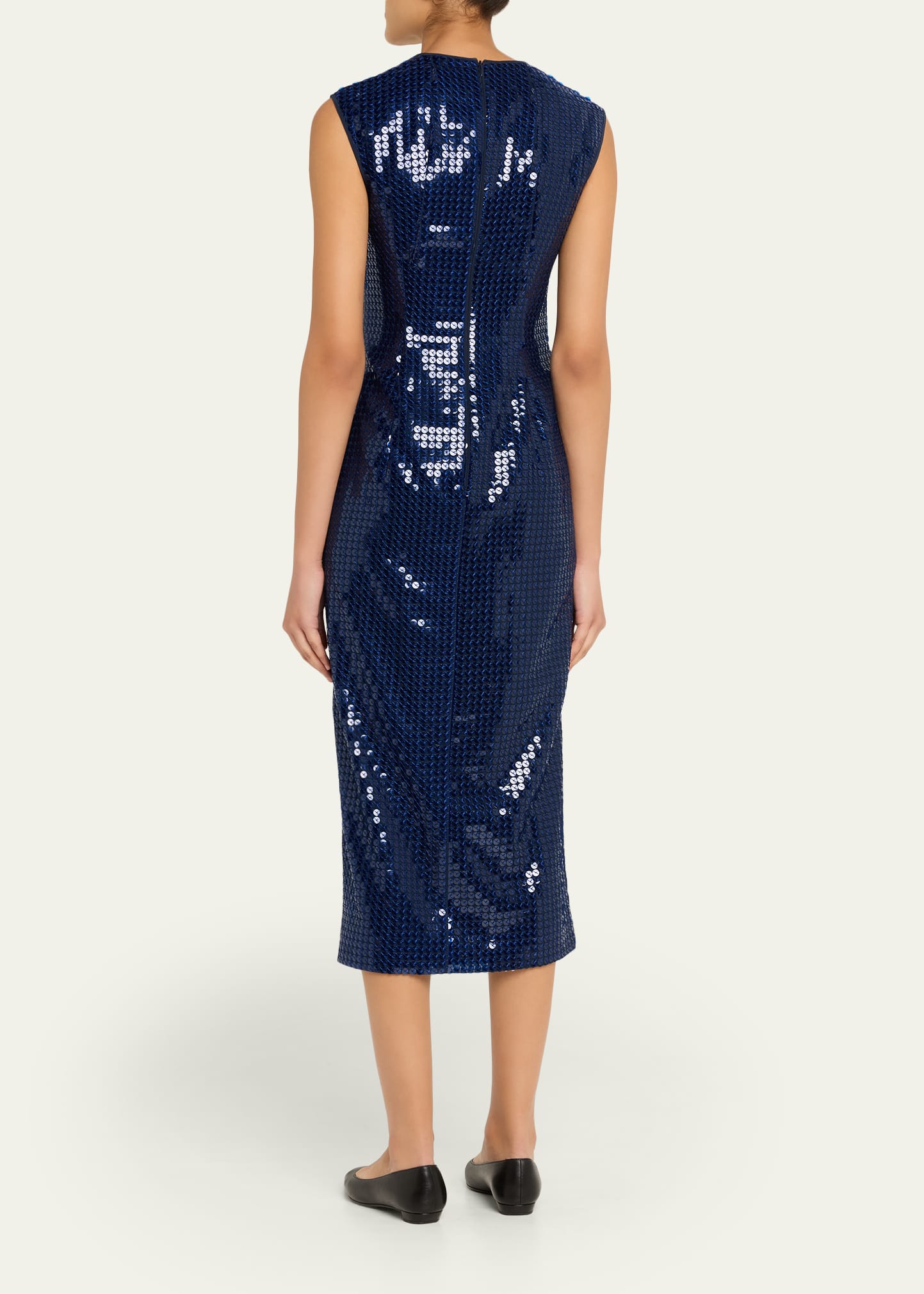 Corded Sequin Chiffon Midi Sheath Dress