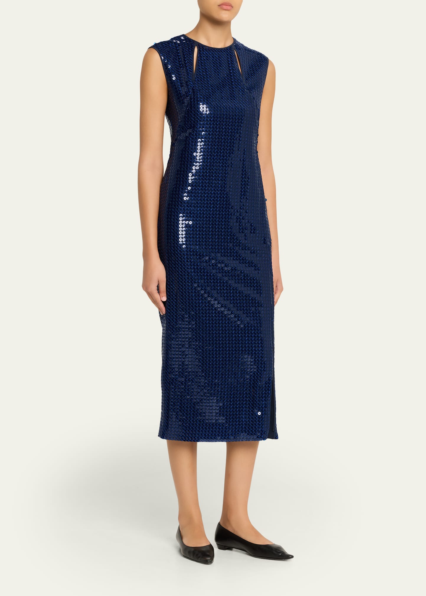Corded Sequin Chiffon Midi Sheath Dress
