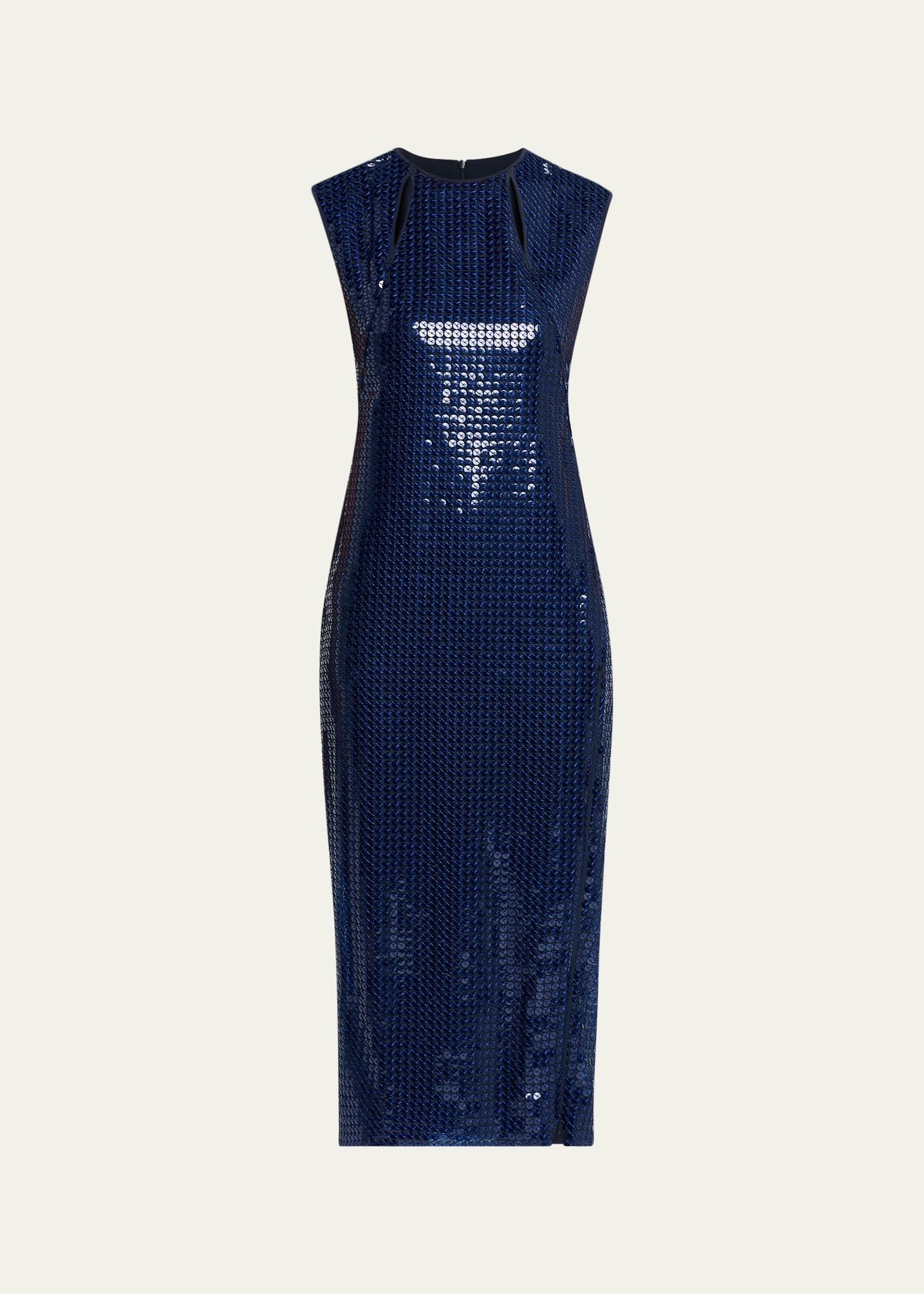 Corded Sequin Chiffon Midi Sheath Dress